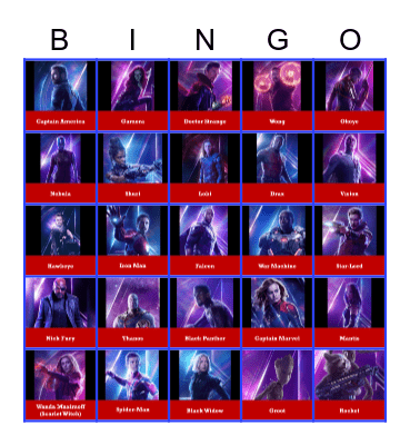 Marvel Bingo Card