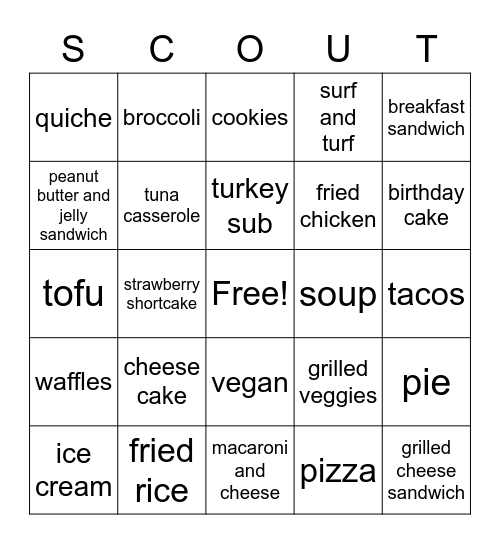 Beascout.org Food Truck Bingo Card