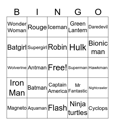 Superhero Bingo Card