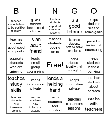 The School Counselor Bingo Card