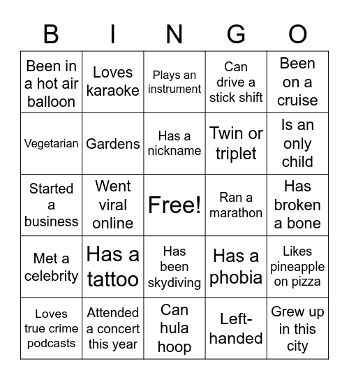 UNI 220 Icebreaker Bingo Card
