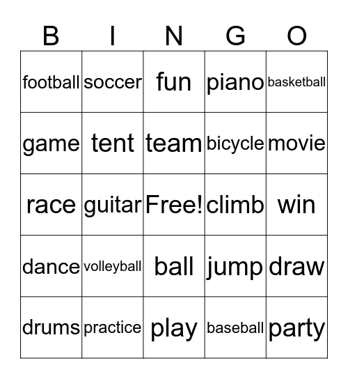 ASL Sports and Hobbies Bingo Card