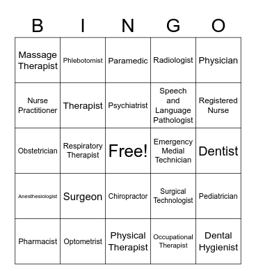 Medical Professional Bingo Rogers Bingo Card