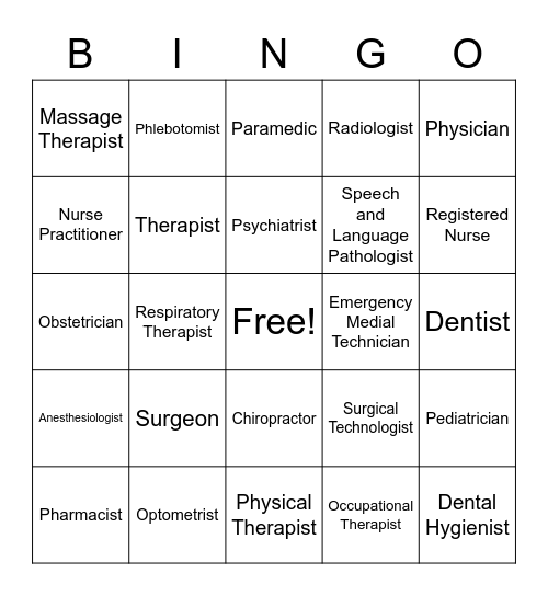 Medical Professional Bingo Rogers Bingo Card