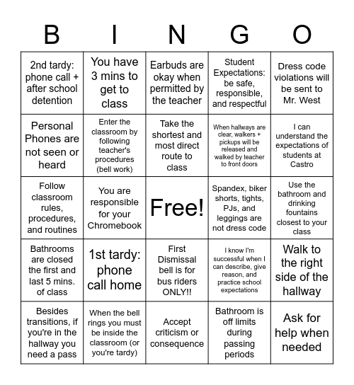 The Castro Way! Bingo Card