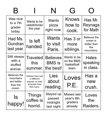 Homeroom Bingo: Find someone who. . . Bingo Card