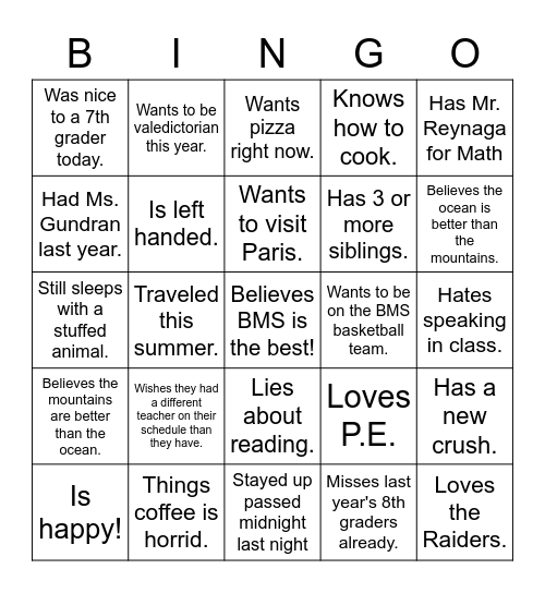 Homeroom Bingo: Find someone who. . . Bingo Card