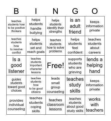 The School Counselor Bingo Card