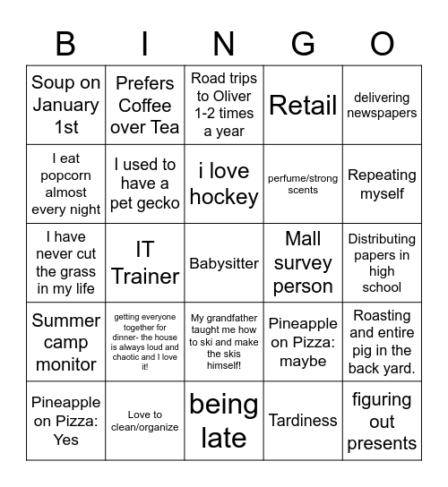 Get to Know You Bingo Card