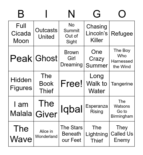 ELA Book Title Bingo Card