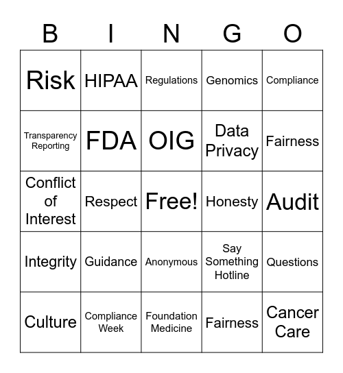 FMI Bingo Card
