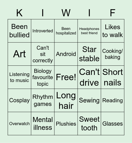 KiwiFlower bingo Card