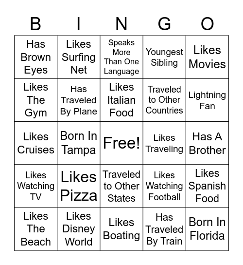 Getting To Know You Bingo Card