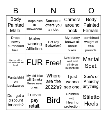 Rally Fever Bingo Card
