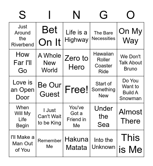 Singo Bingo Card