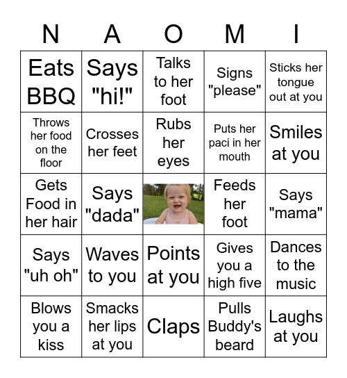 Naomi's First Birthday BINGO Card