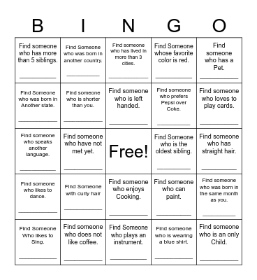 Find Someone Who Bingo Card