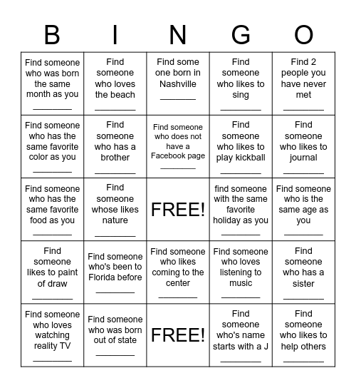 Getting to Know your peers Bingo Card