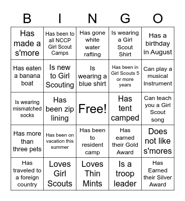 Girl Scout Service Unit Bingo Card