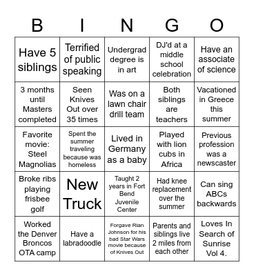 PACE 2022 Bingo Card