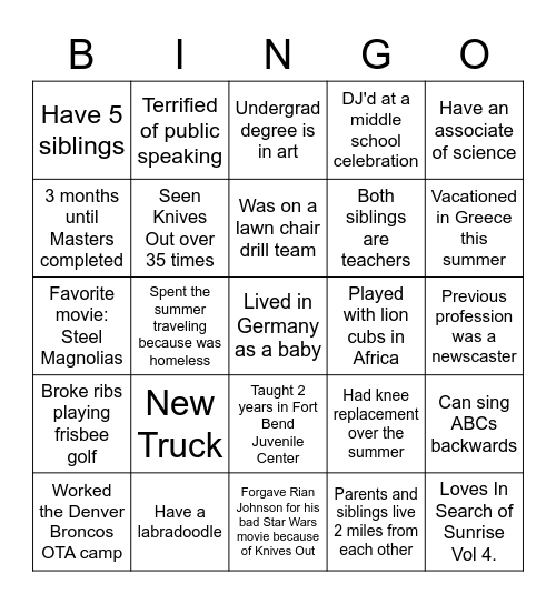 PACE 2022 Bingo Card
