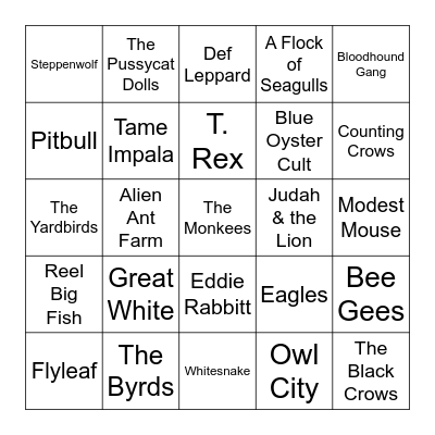 Bands with Animals Bingo Card