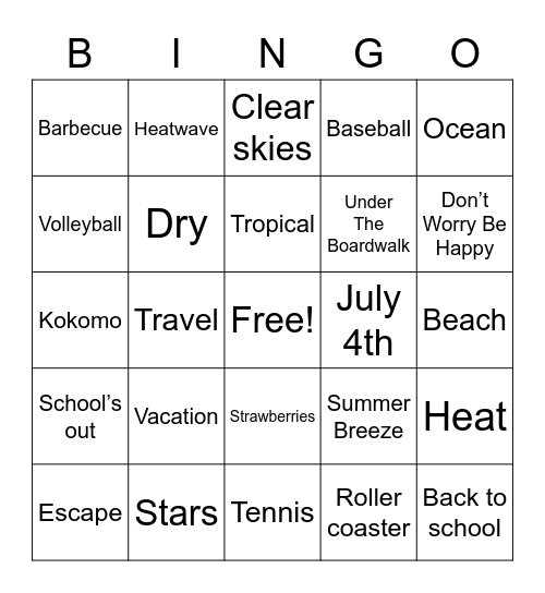 Summertime Bingo Card