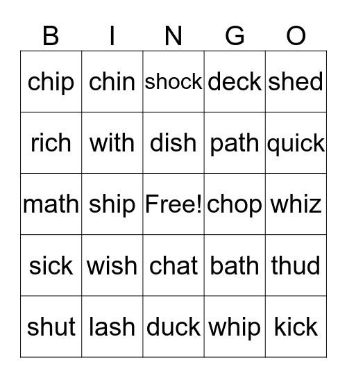 Diagraph Bingo Card