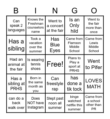 Mingle BINGO Card