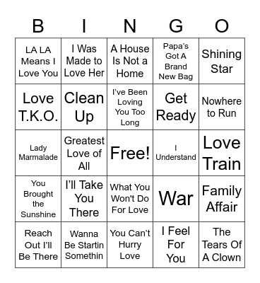 Musical Bingo Card