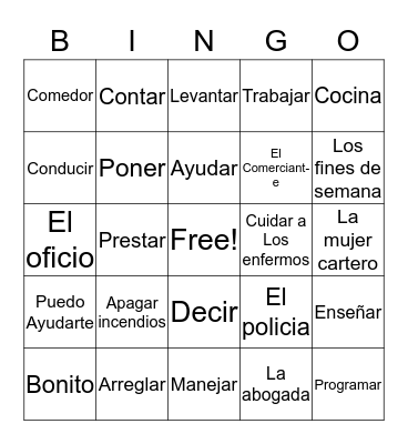 Spanish 2 BINGO! Bingo Card