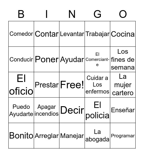 Spanish 2 BINGO! Bingo Card