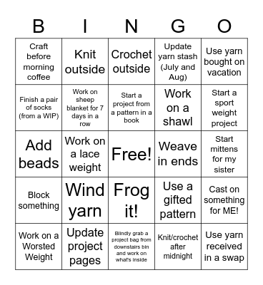Crazybaglady - KYS August 2022 Bingo Card