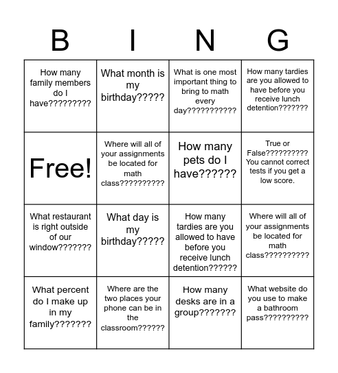Untitled Bingo Card