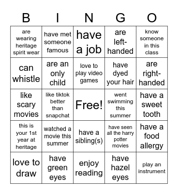 Getting to Know You Bingo! Bingo Card