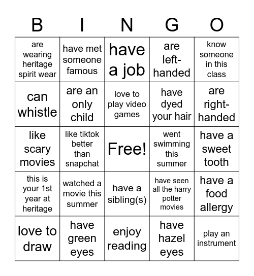 Getting to Know You Bingo! Bingo Card