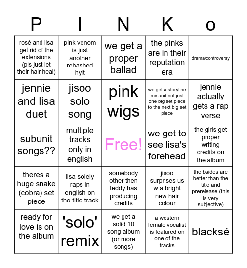 blackpink comeback Bingo Card