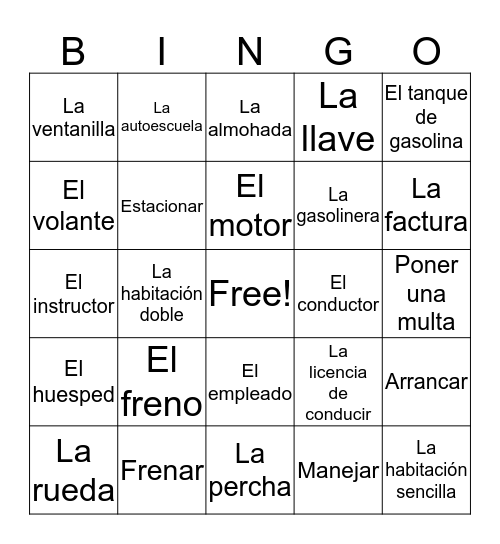 Spanish 2 Chapter 6 Bingo C Bingo Card