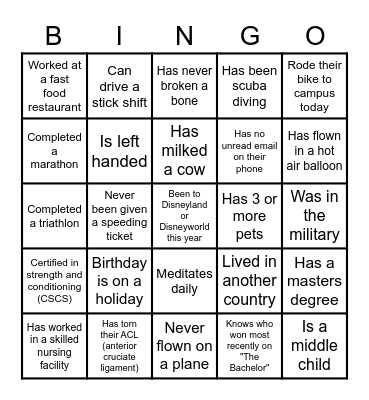 Get To Know You BINGO Card