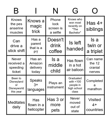Get To Know You BINGO Card