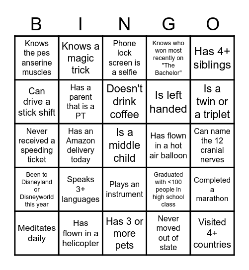 Get To Know You BINGO Card