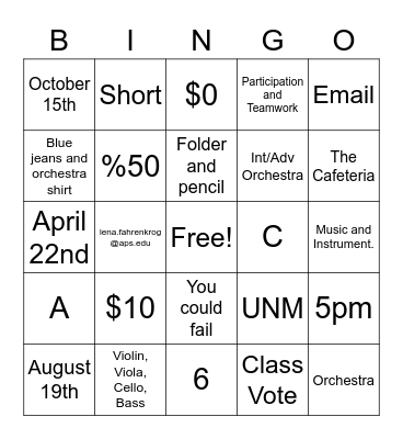 Taft Syllabus Bingo Card