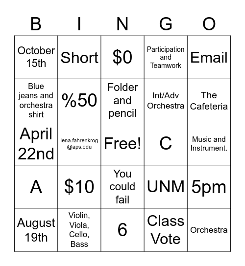 Taft Syllabus Bingo Card