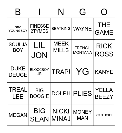 TRAP BINGO Card