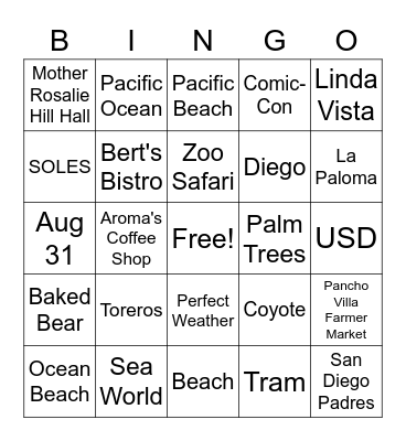 San Diego Bingo Card