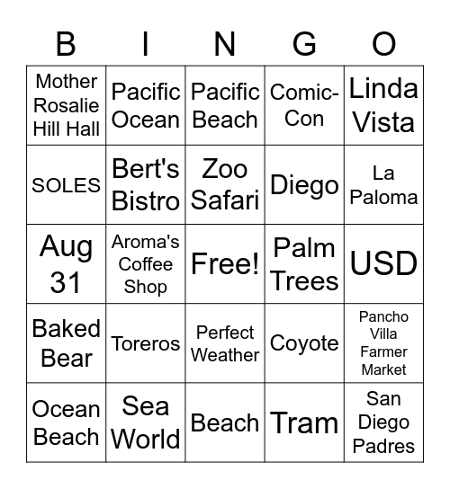 San Diego Bingo Card