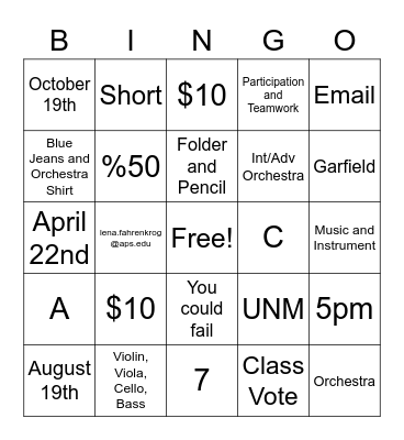 Garfield Syllabus Bingo Card