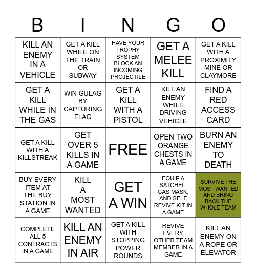 WARZONE BINGO Card