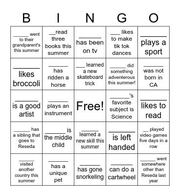 First Day of School BINGO! Bingo Card