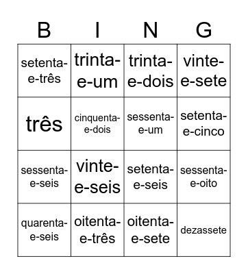 Números (1 a 100) em português! Bingo Card